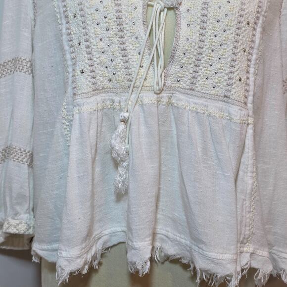 Free People The Wild Life Embroidered Top Medium Ivory Boho Chic Neutral - Picture 4 of 9